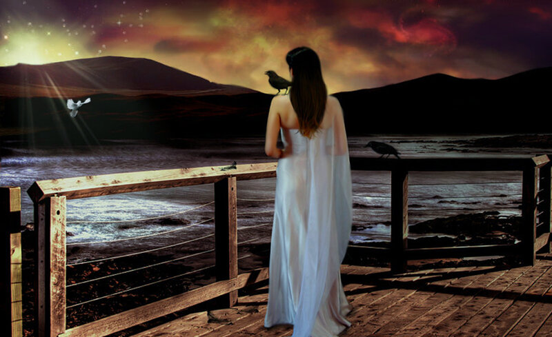 Woman in White Dress — Dramatic, Sunset, Digital Art