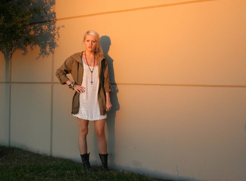 Woman in White Dress — Dramatic, Sunset, Photograph, Boots