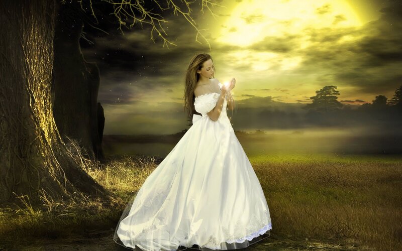 Woman in White Dress — Dramatic, Tree