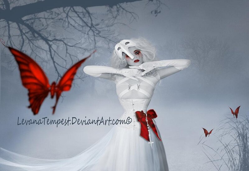 Woman in White Dress — Dramatic, Winter, Digital Art, Butterfly