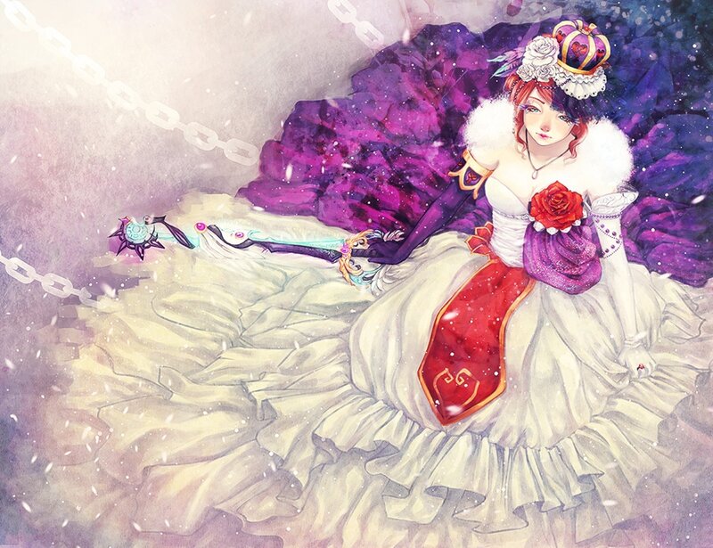 Woman in White Dress — Dramatic, Winter, Digital Art, Crown, Sword