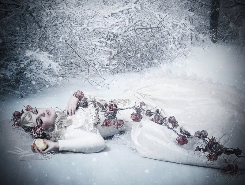 Woman in White Dress — Dramatic, Winter, Digital Art, Snow, Apple