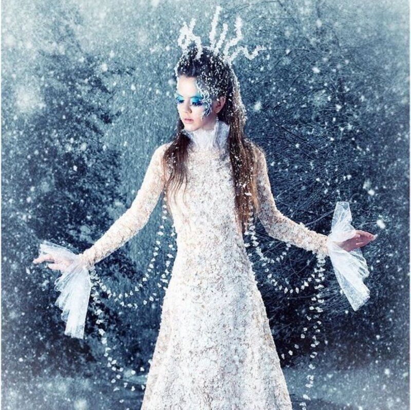Woman in White Dress — Dramatic, Winter, Digital Art, Snow, Makeup