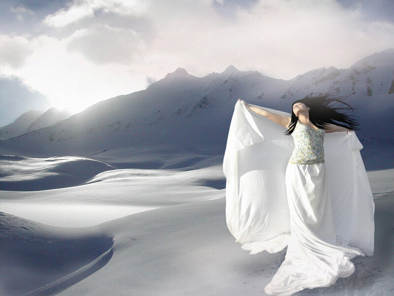 Woman in White Dress — Dramatic, Winter, Digital Art