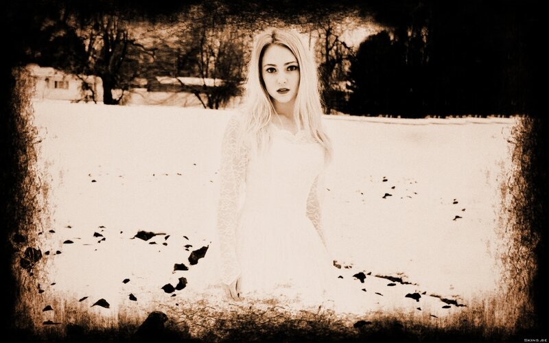 Woman in White Dress — Dramatic, Winter, Photograph, Snow