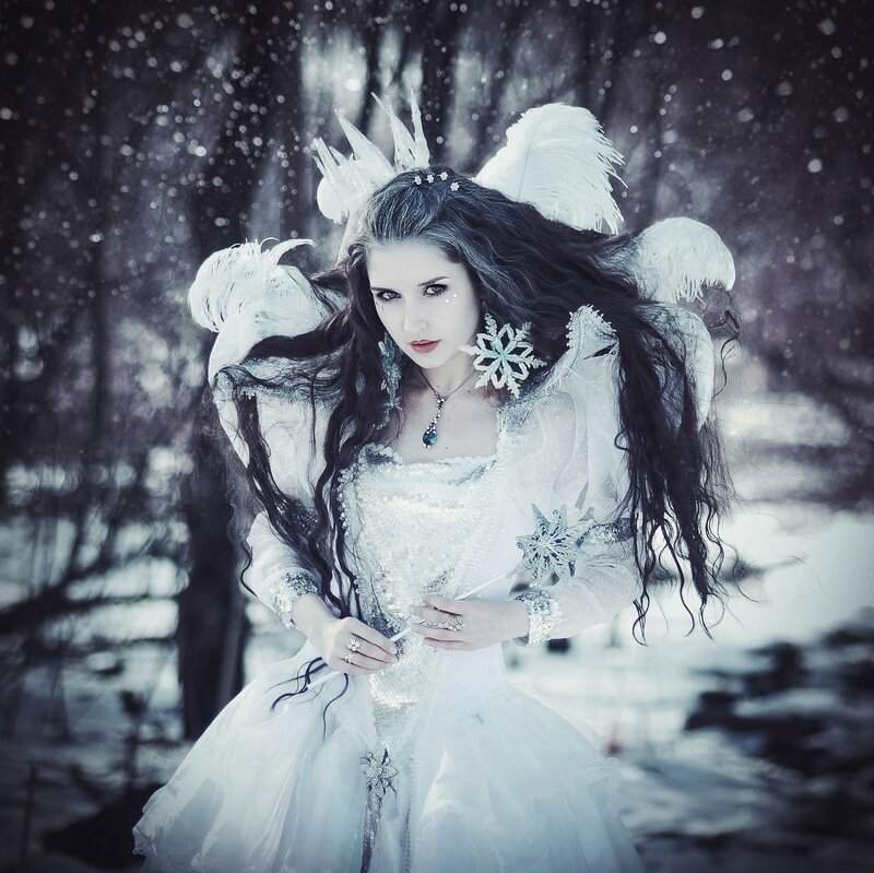 Woman in White Dress — Dramatic, Winter, Photograph, Wings