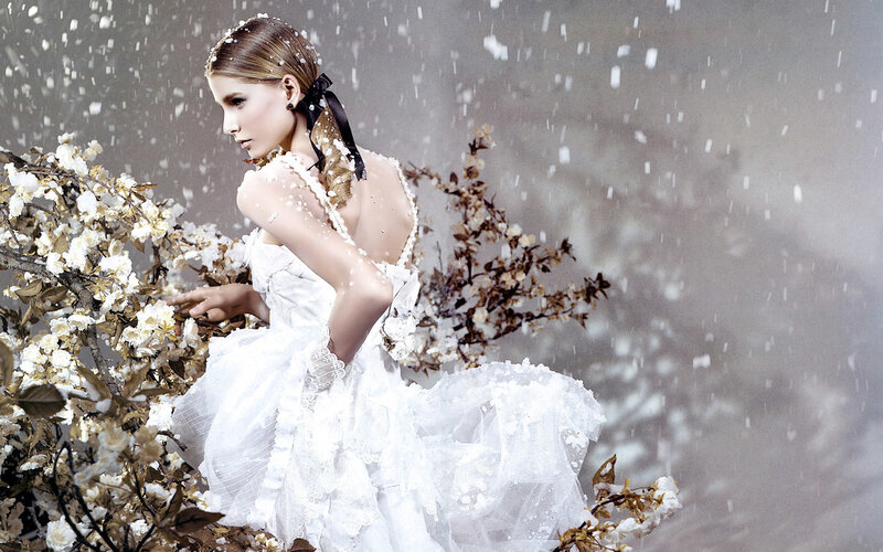 Woman in White Dress — Dramatic, Winter
