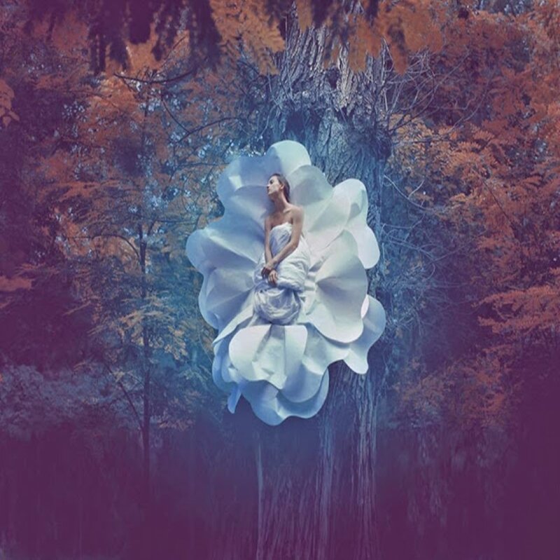 Woman in White Dress — Dreamy, Autumn, Digital Art, Tree