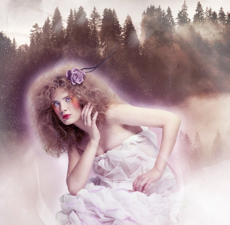 Woman in White Dress — Dreamy, Digital Art, Forest