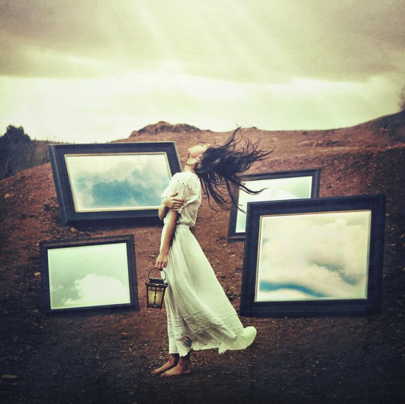 Woman in White Dress — Dreamy, Digital Art, Lantern