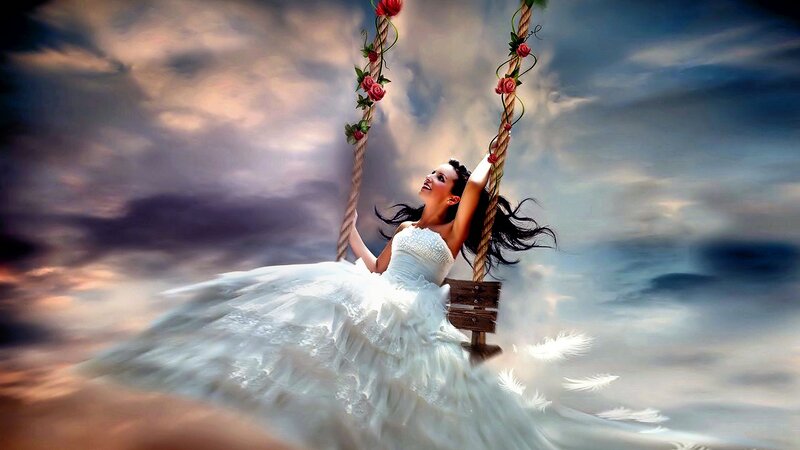 Woman in White Dress — Dreamy, Digital Art, Swing