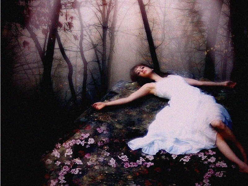 Woman in White Dress — Dreamy, Night, Digital Art, Forest