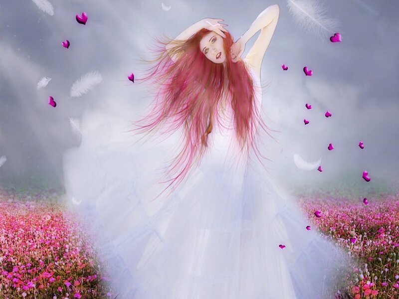 Woman in White Dress — Dreamy, Spring, Digital Art