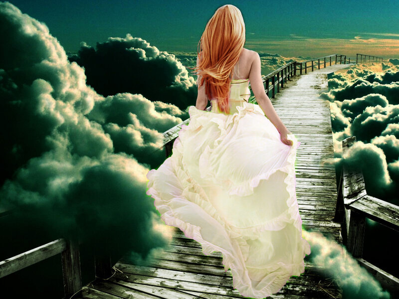 Woman in White Dress — Dreamy, Sunset, Digital Art