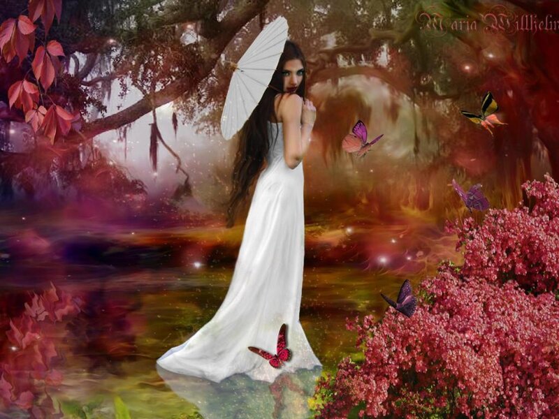 Woman in White Dress — Dreamy, Sunset