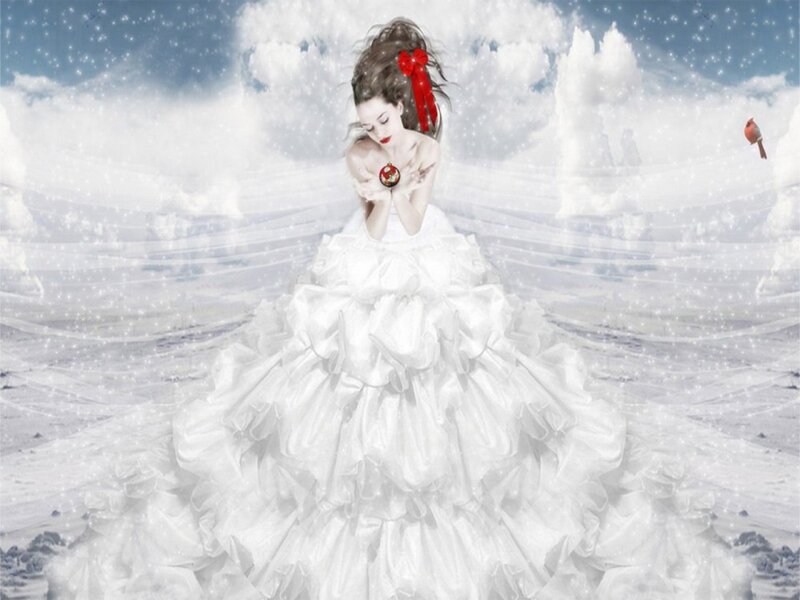 Woman in White Dress — Dreamy, Winter, Digital Art