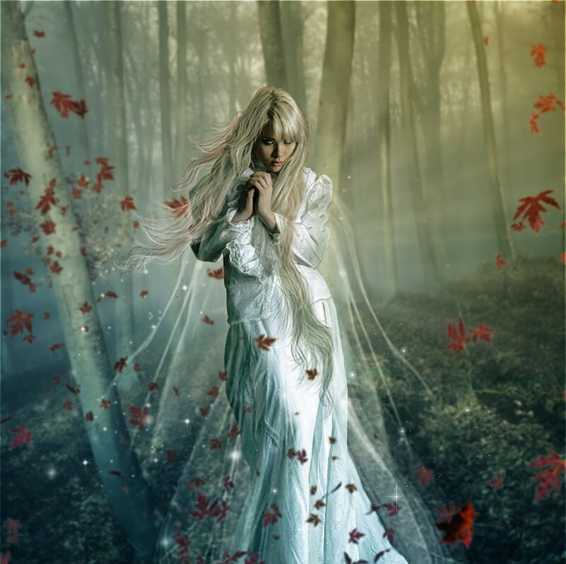 Woman in White Dress — Ethereal, Autumn