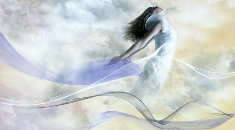 Woman in White Dress — Ethereal, Digital Art, Clouds