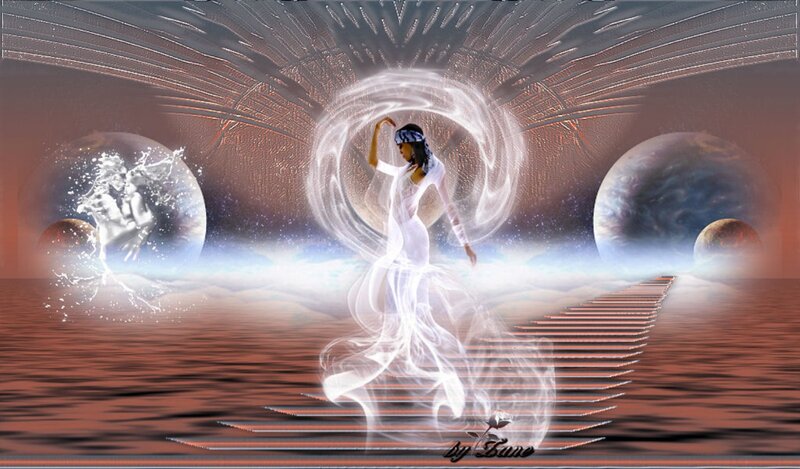 Woman in White Dress — Ethereal, Digital Art, Planets