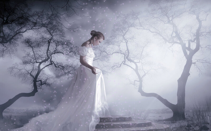 Woman in White Dress — Ethereal, Night, Digital Art