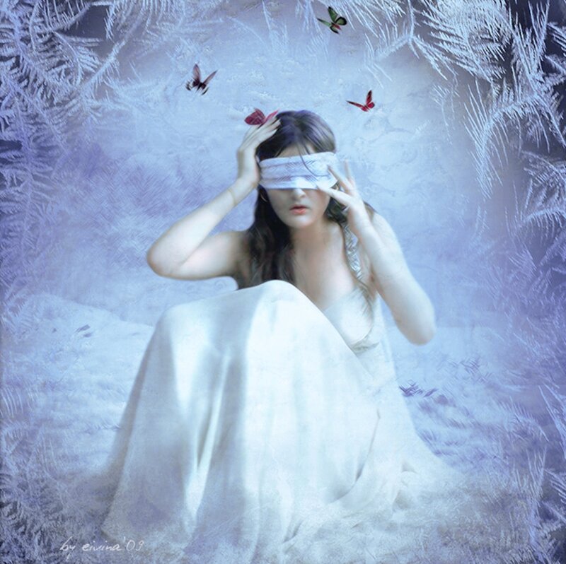 Woman in White Dress — Ethereal, Winter, Digital Art