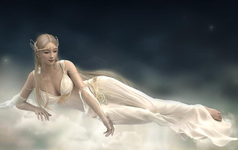 woman in white dress floating