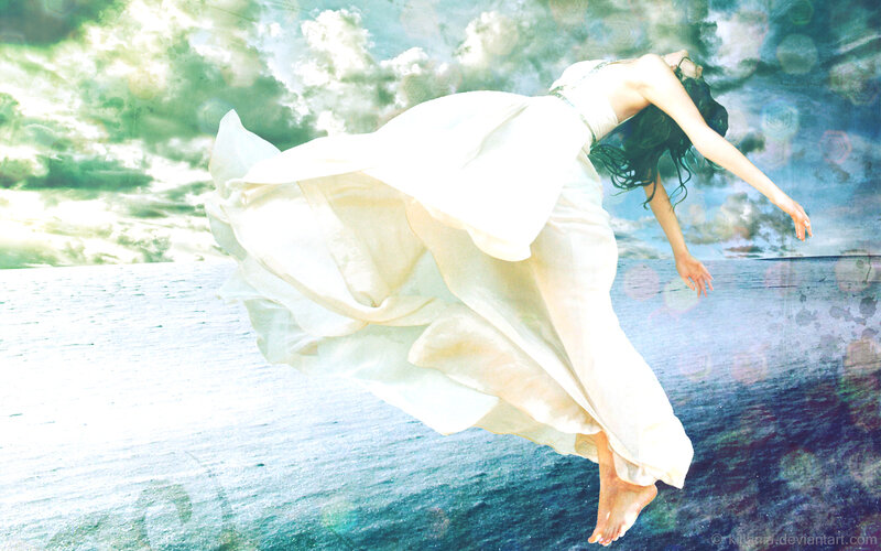woman in white dress floating
