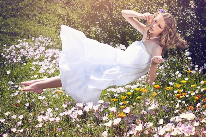 woman in white dress floating