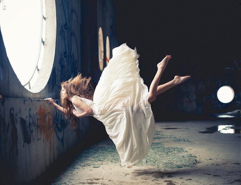woman in white dress floating