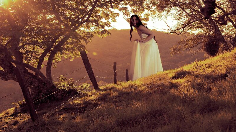 Woman in White Dress — Gold, Dramatic, Sunset, Photograph