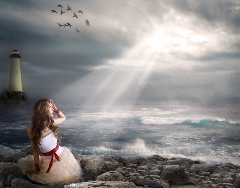Woman in White Dress — Gray, Dramatic, Afternoon