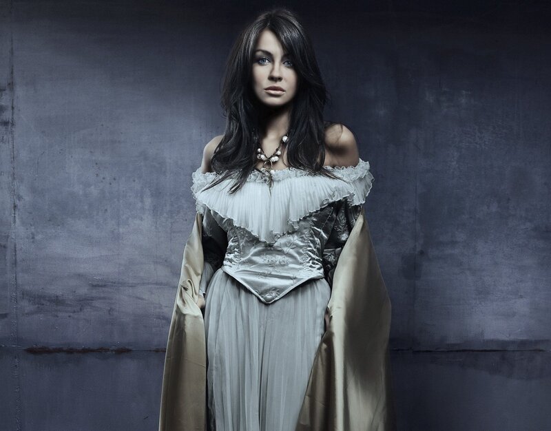 Woman in White Dress — Gray, Dramatic, Photograph, Necklace