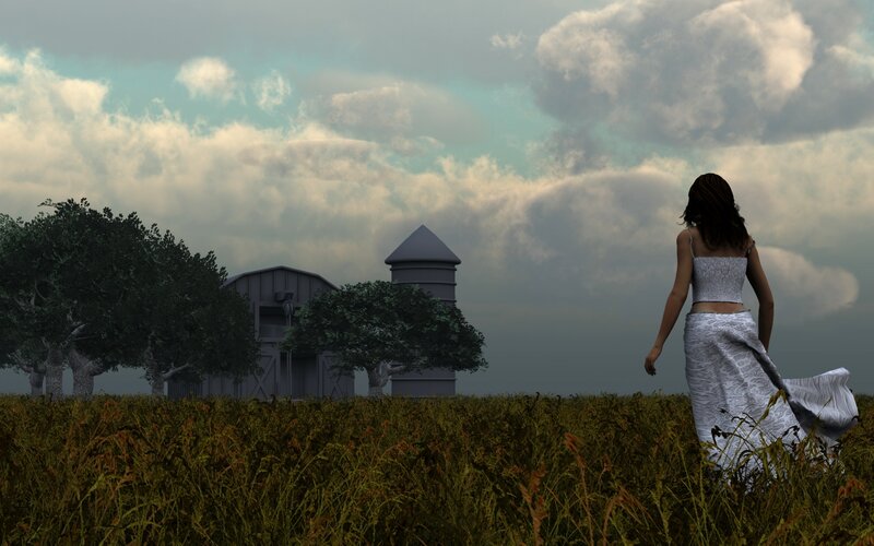 Woman in White Dress — Gray, Serene, Afternoon