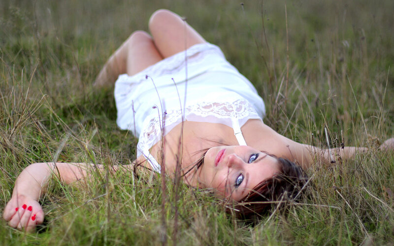 Woman in White Dress — Green, Calm, Afternoon
