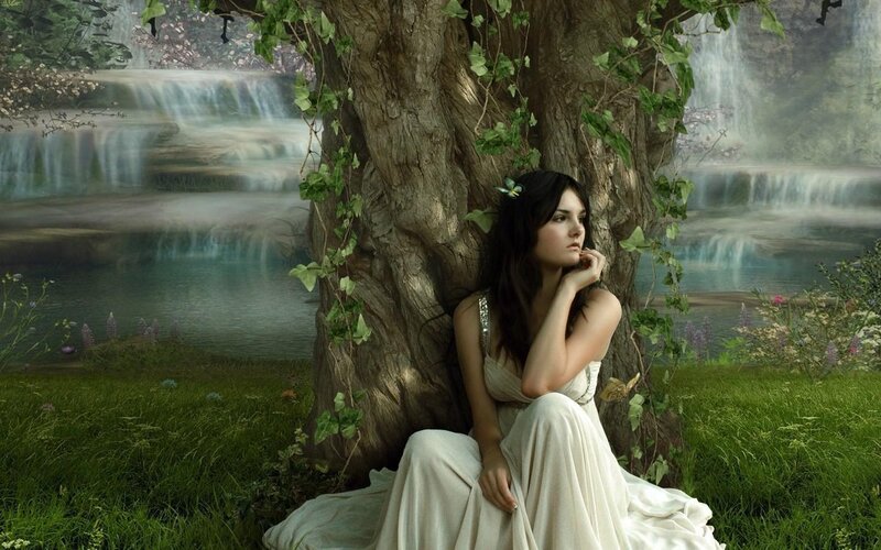 Woman in White Dress — Green, Digital Art