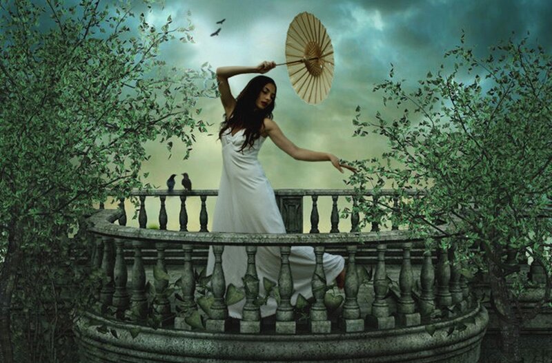 Woman in White Dress — Green, Dramatic, Afternoon, Digital Art