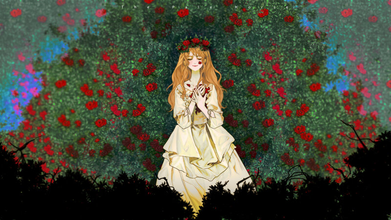 Woman in White Dress — Green, Dramatic, Digital Art, Flowers