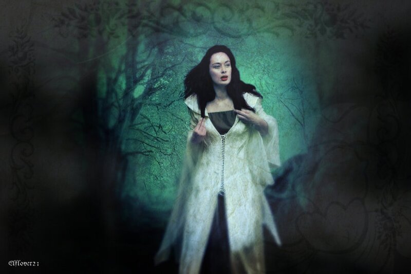 Woman in White Dress — Green, Dramatic, Night, Digital Art, Forest