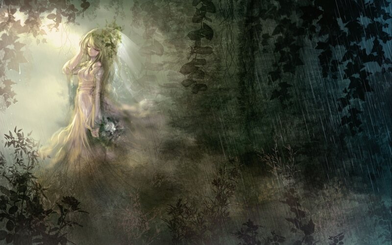 Woman in White Dress — Green, Dramatic, Night