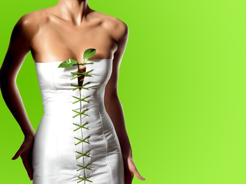Woman in White Dress — Green, Dramatic, Photograph, Green Leaves