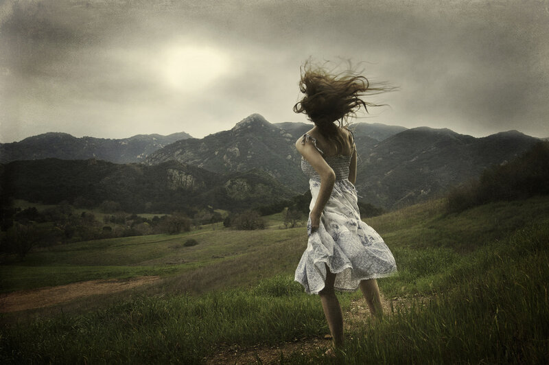Woman in White Dress — Green, Dramatic