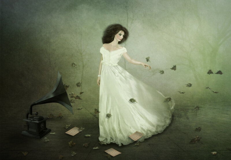 Woman in White Dress — Green, Dreamy, Autumn