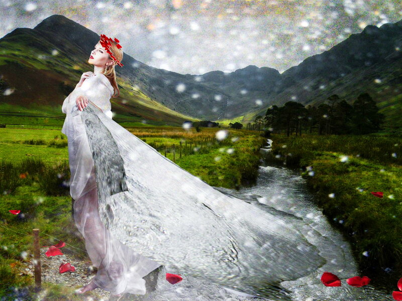 Woman in White Dress — Green, Dreamy, Digital Art