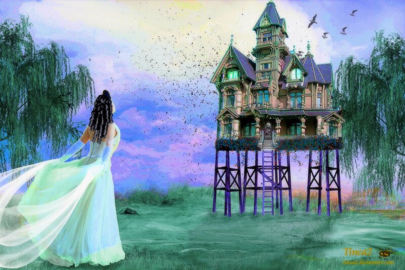 Woman in White Dress — Green, Dreamy, Sunset