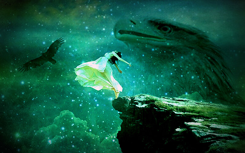 Woman in White Dress — Green, Dreamy