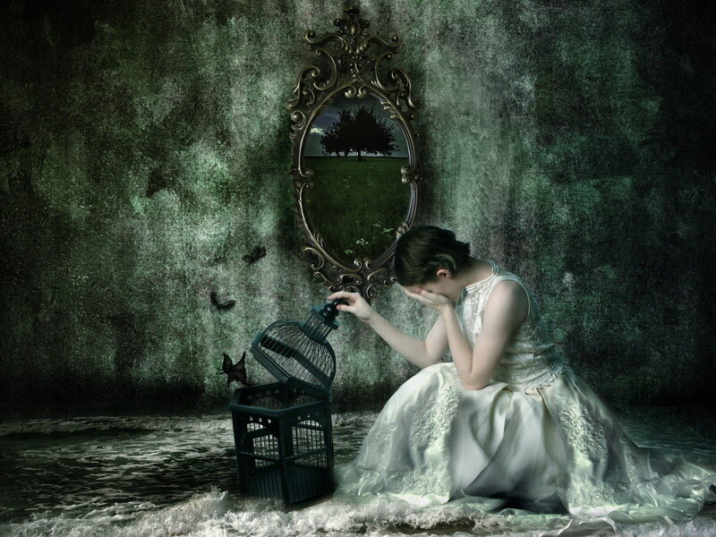Woman in White Dress — Green, Melancholic
