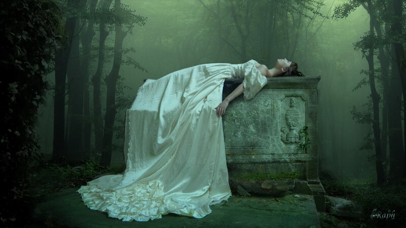 Woman in White Dress — Green, Mysterious, Night
