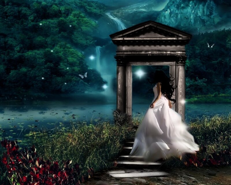 Woman in White Dress — Green, Mystical, Night
