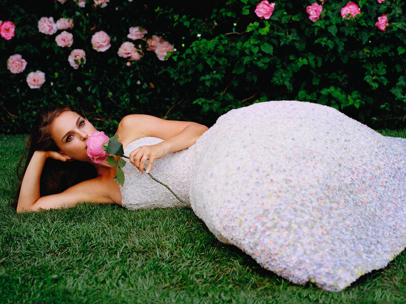 Woman in White Dress — Green, Serene, Afternoon, Photograph, Rose