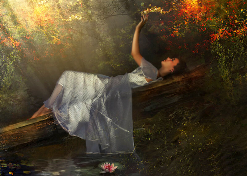 Woman in White Dress — Green, Serene, Autumn